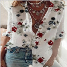 Floral V-Neck Loose Blouse by Greta 