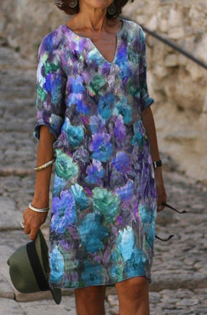 Vibrant Printed V-Neck Dress by Greta 