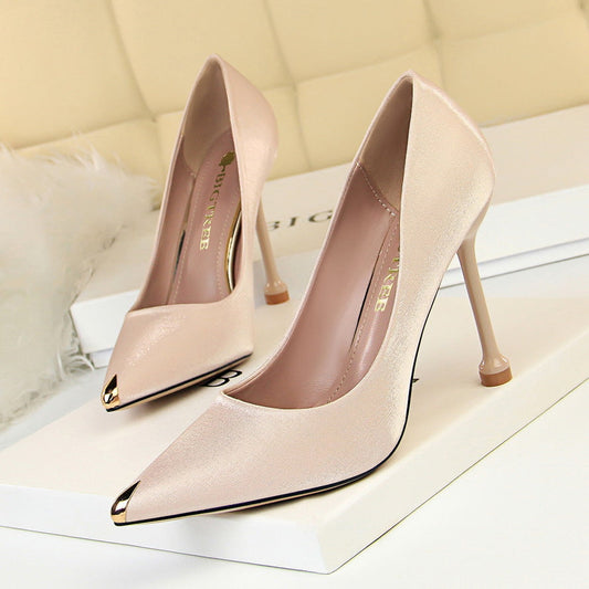 Elegant Metallic Satin Heels by Greta 