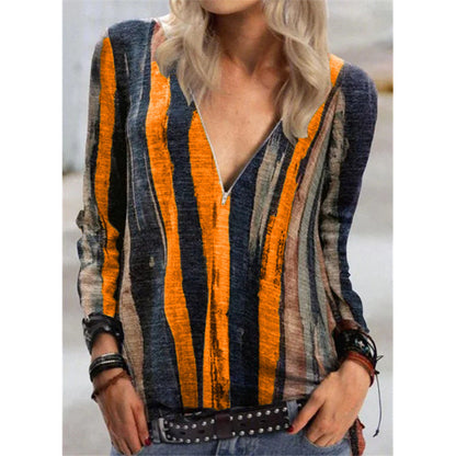 Vibrant Stripe Greta  V-Neck Zip Top