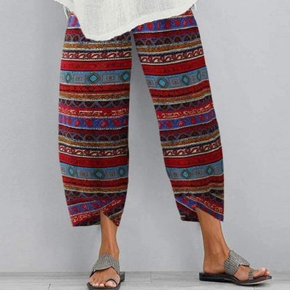 Boho Print Elastic Waist Pants by Greta 