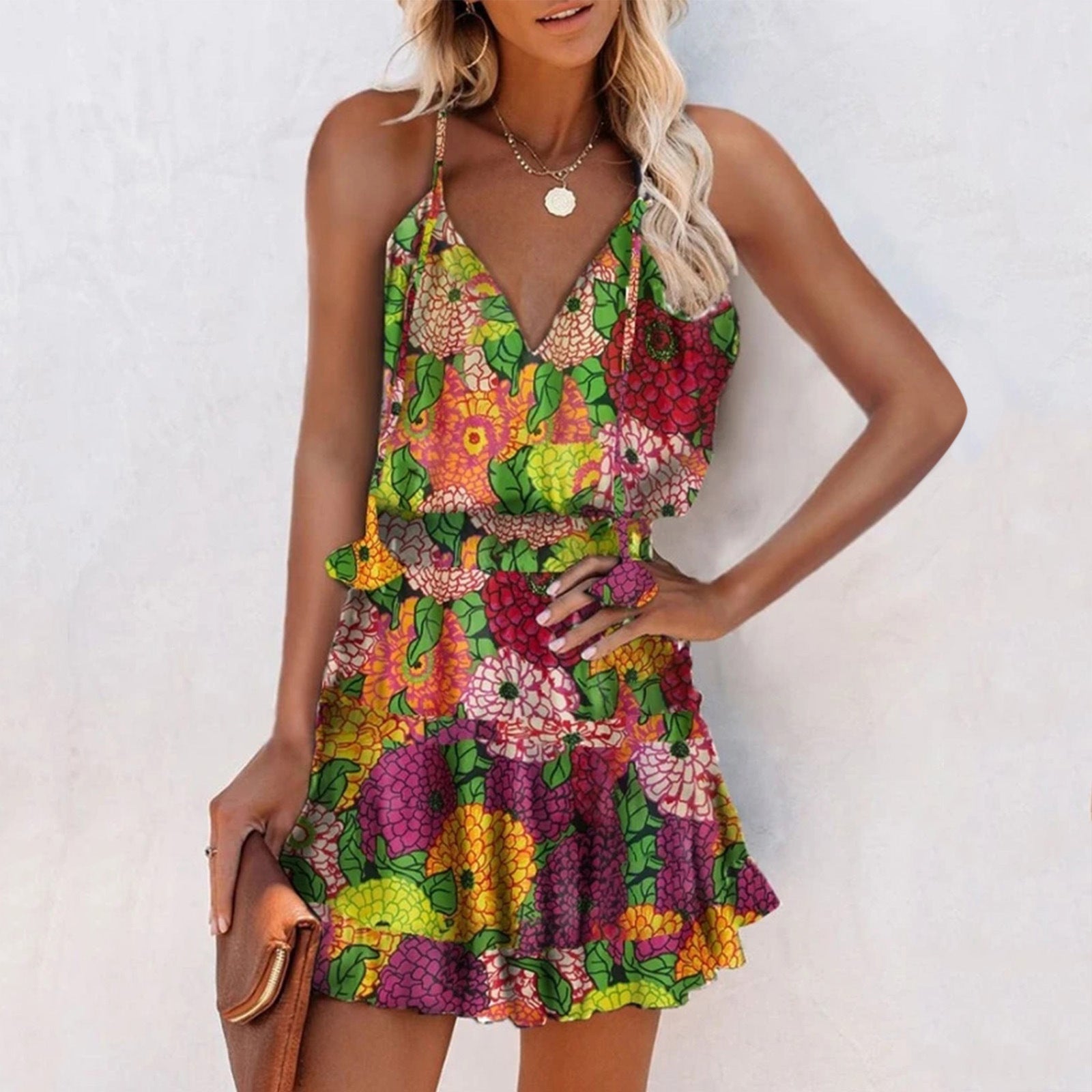 Vibrant Floral V-Neck Dress by Greta 