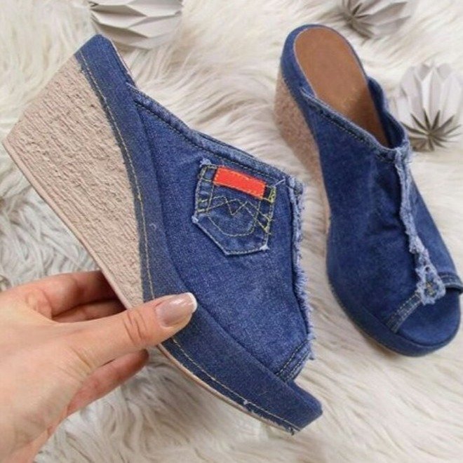 Chic Denim Wedge Sandals by Greta 