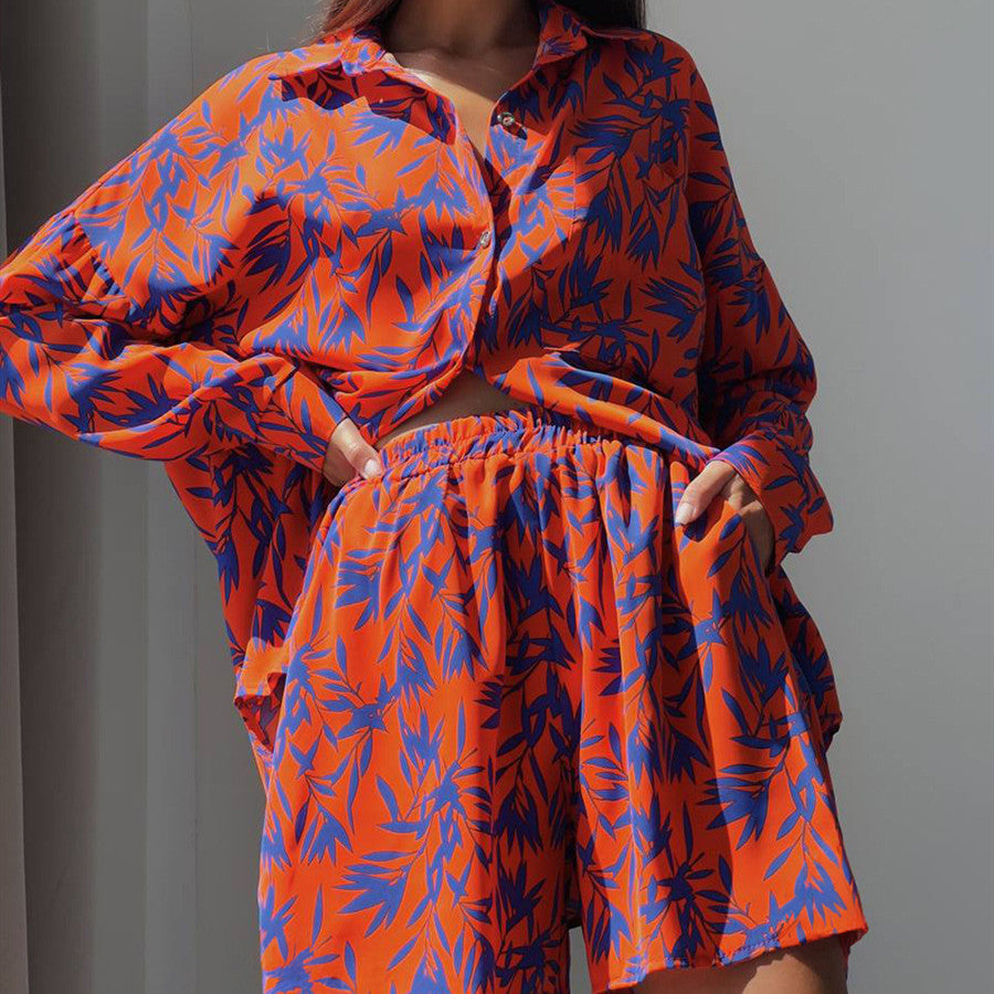 Vibrant Maple Leaf Greta  Printed Shirt Set