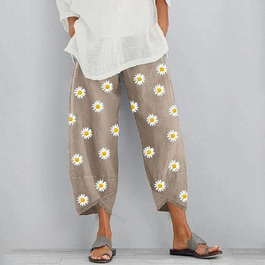 Floral Cropped Elastic Waist Pants by Greta 