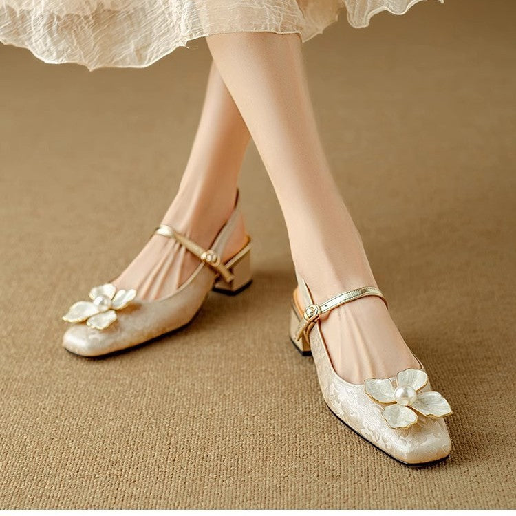 Vintage Floral Greta  Square Toe Heels