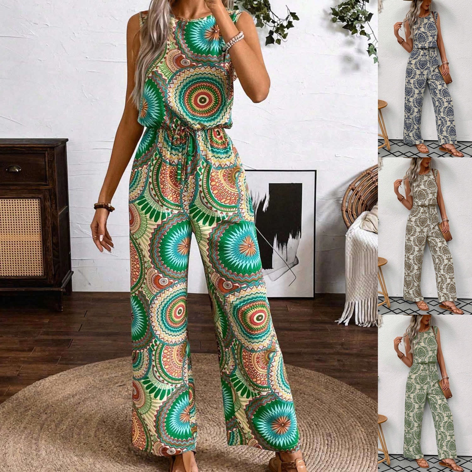 Boho Printed Greta  Sleeveless Jumpsuit