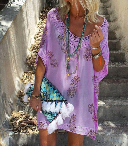 Chic Lace Print Dress Greta  Summer V-Neck