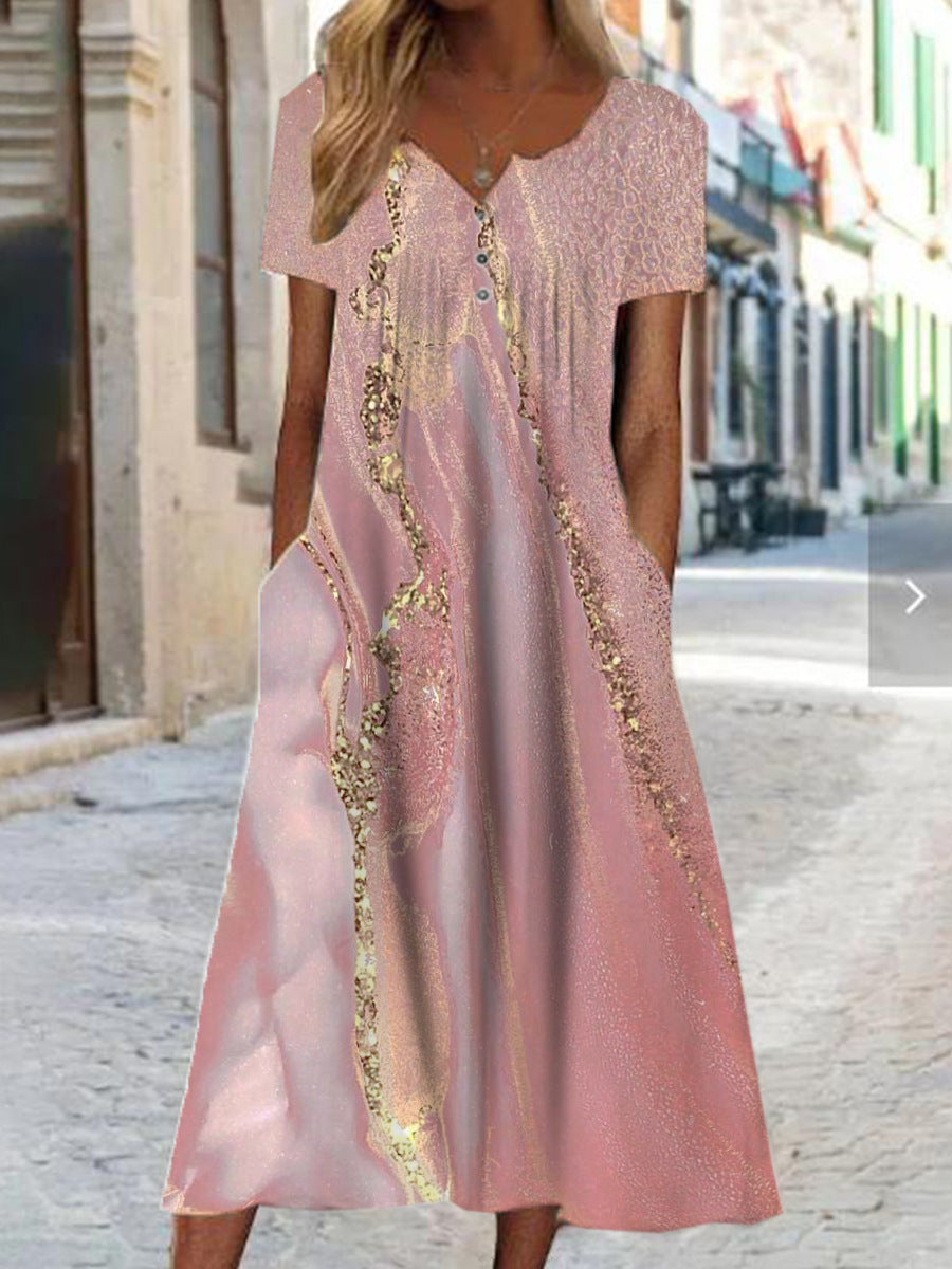 Artful 3D Print Dress by Greta , Short Sleeve