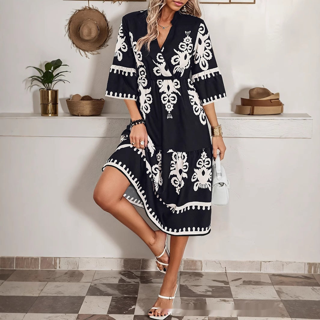 Boho Print V-Neck Dress Greta 
