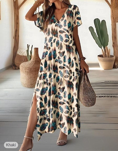 Vibrant Split V-Neck Dress by Greta 