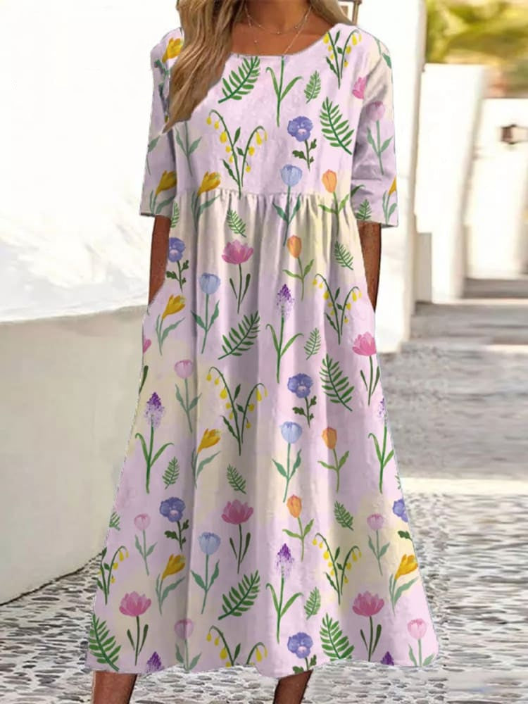 Floral Print Greta  Summer V-Neck Dress