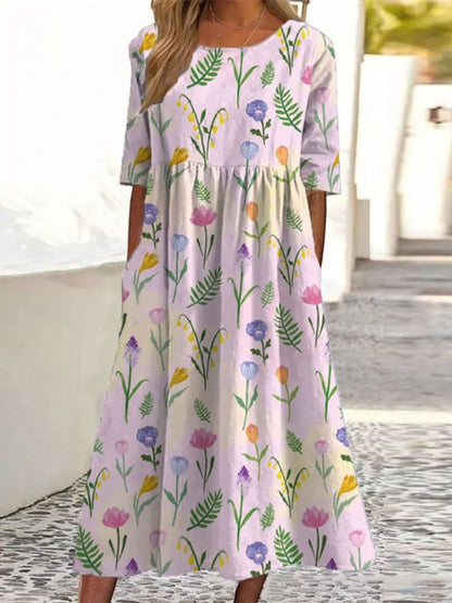 Floral Print Greta  Summer V-Neck Dress