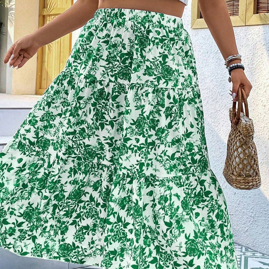 Floral Print Greta  Plus Size Maxi Skirt