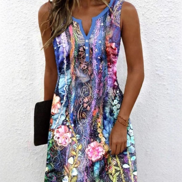 Floral Print V-Neck Dress by Greta 