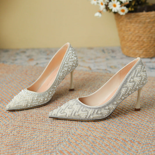 Elegant Pearl Stiletto Heels by Greta 