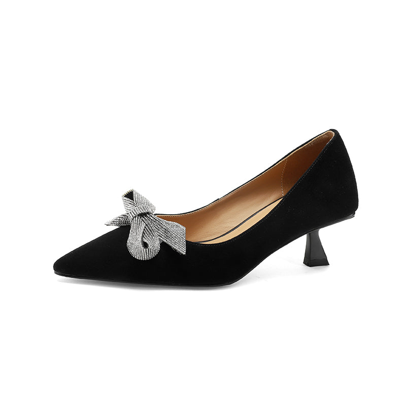 Elegant Bow Suede Heels by Greta 