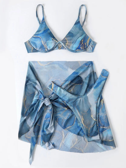 Marble Print Greta  3pc Bikini Swim Set
