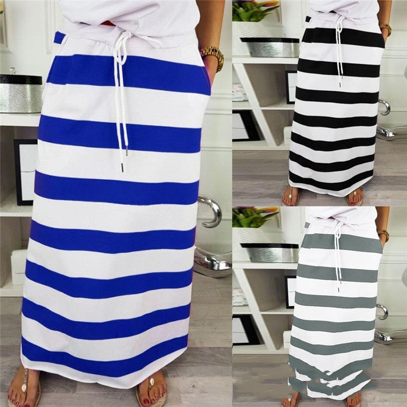 Striped Cotton A-Line Skirt by Greta 