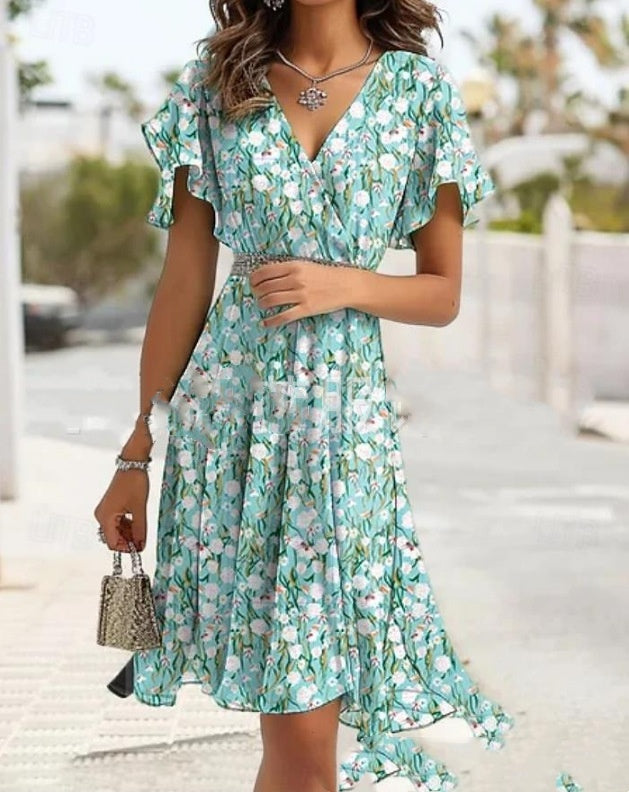 Fresh Floral Greta  Ruffled Midi Dress