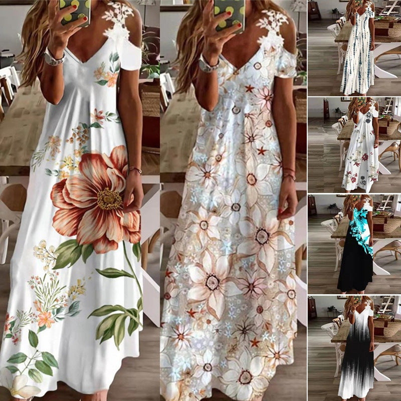 Floral Lace V-Neck Maxi Dress by Greta 