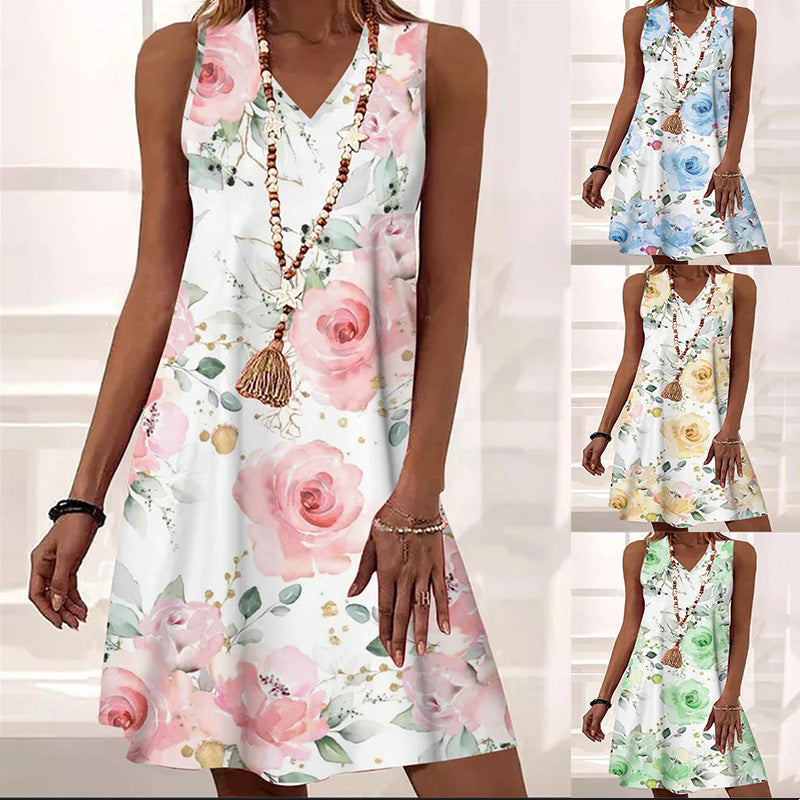 Floral V-Neck Sleeveless Dress by Greta 