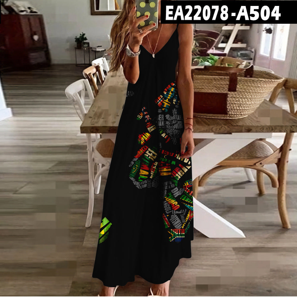 Chic Map Print Greta  High Waist Maxi Dress