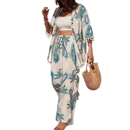 Chic Printed Greta  Cardigan Pants Set