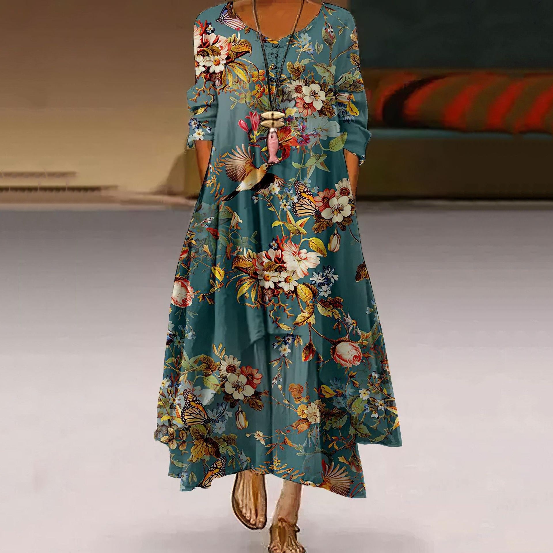 Artistic Floral Swing Dress by Greta 