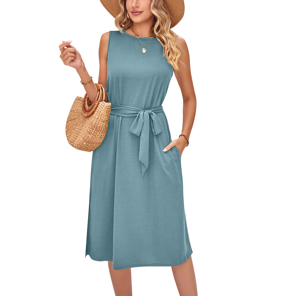 Chic Sleeveless Belted Midi Dress by Greta 