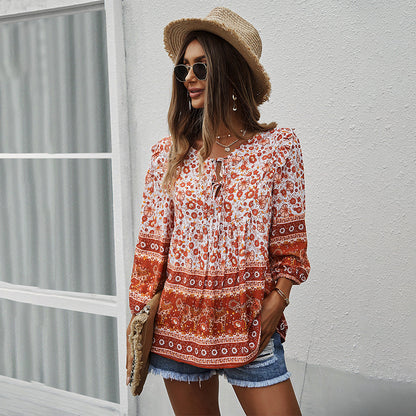 Bohemian Floral Greta  Printed Summer Top