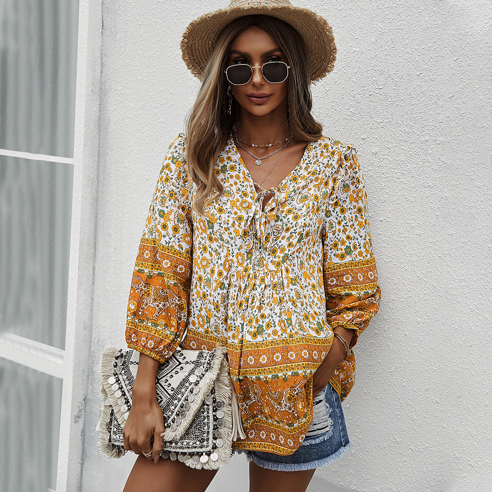 Bohemian Floral Greta  Printed Summer Top