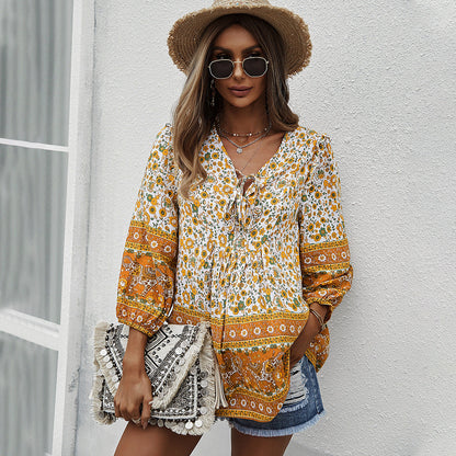 Bohemian Floral Greta  Printed Summer Top