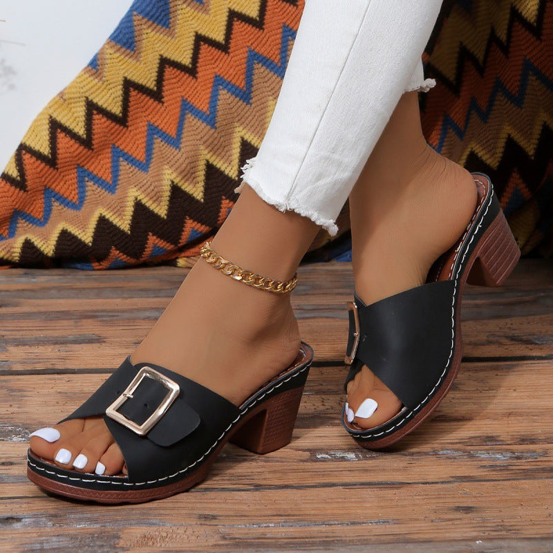 Chic Buckle High Heel Sandals by Greta 