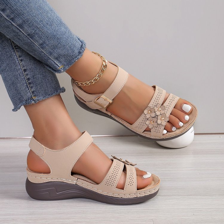 Floral Comfort Wedge Sandals by Greta 