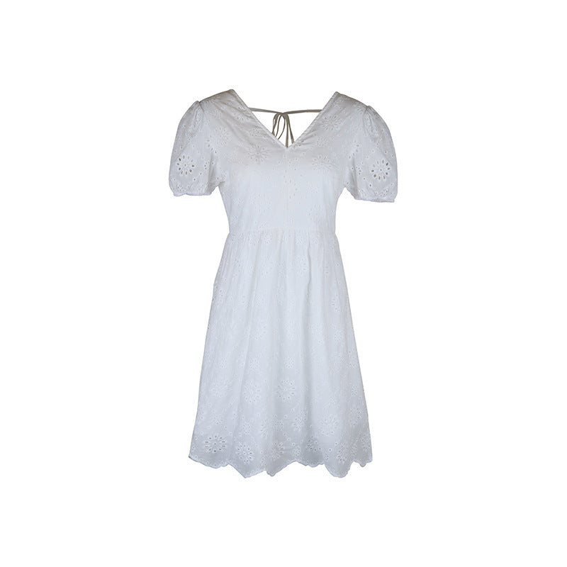 Elegant Eyelet Greta  Puff Sleeve Dress