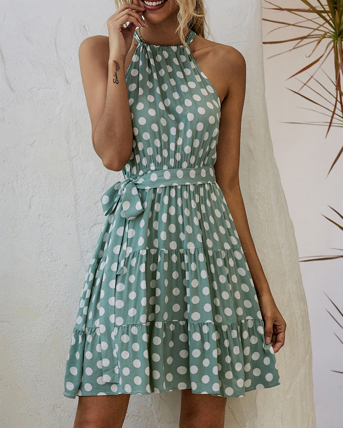 Chic Polka Dot Halter Dress by Greta 