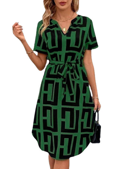 Chic Striped Greta  V-Neck Midi Dress