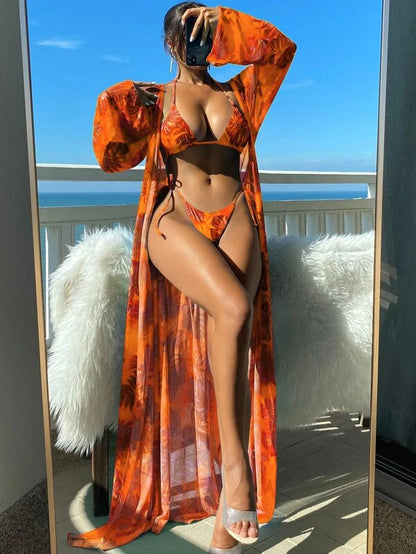 Vibrant Floral Greta  Long Sleeve Bikini Set