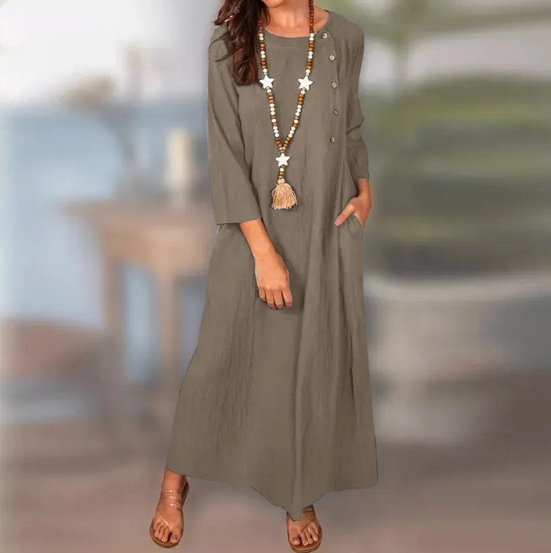 Vintage Linen Long Sleeve Dress by Greta 