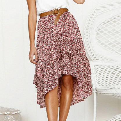 Floral Ruffle Midi Skirt by Greta 