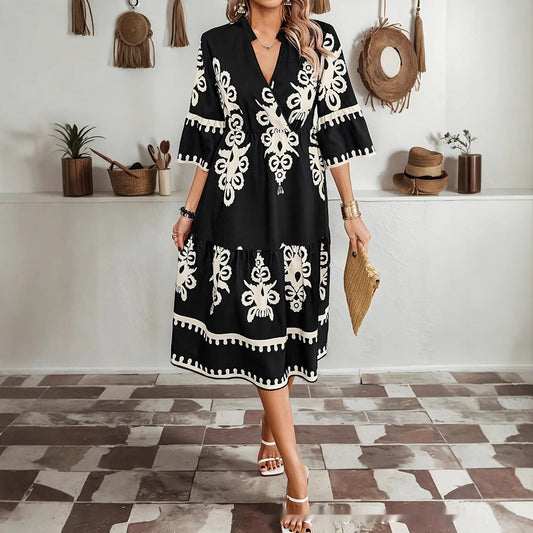 Boho Print V-Neck Dress Greta 