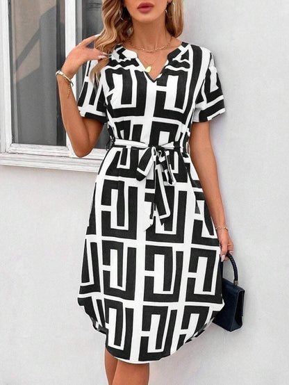 Chic Striped Greta  V-Neck Midi Dress