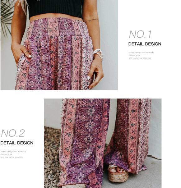 Boho Print Wide Leg Pants by Greta 