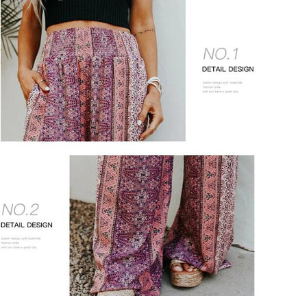Boho Print Wide Leg Pants by Greta 