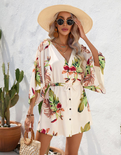 Leaf Print Summer Dress by Greta 