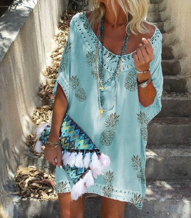 Chic Lace Print Dress Greta  Summer V-Neck