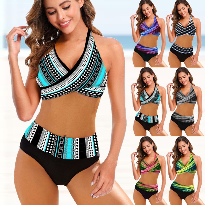 Striped Tie-Dye High Waist Bikini by Greta 