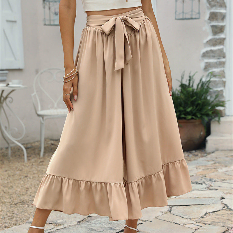 Elegant Ruffle Khaki Skirt Pants by Greta 