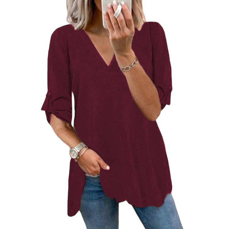 Chic V-Neck Loose Chiffon Top by Greta 